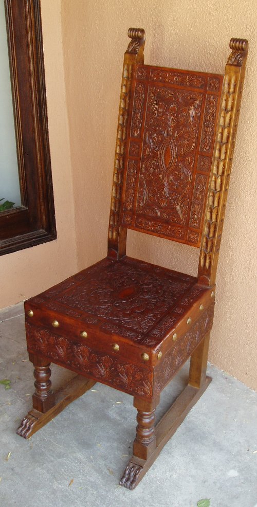 Reproduction Renaissance Period Hand Tooled Leather chair